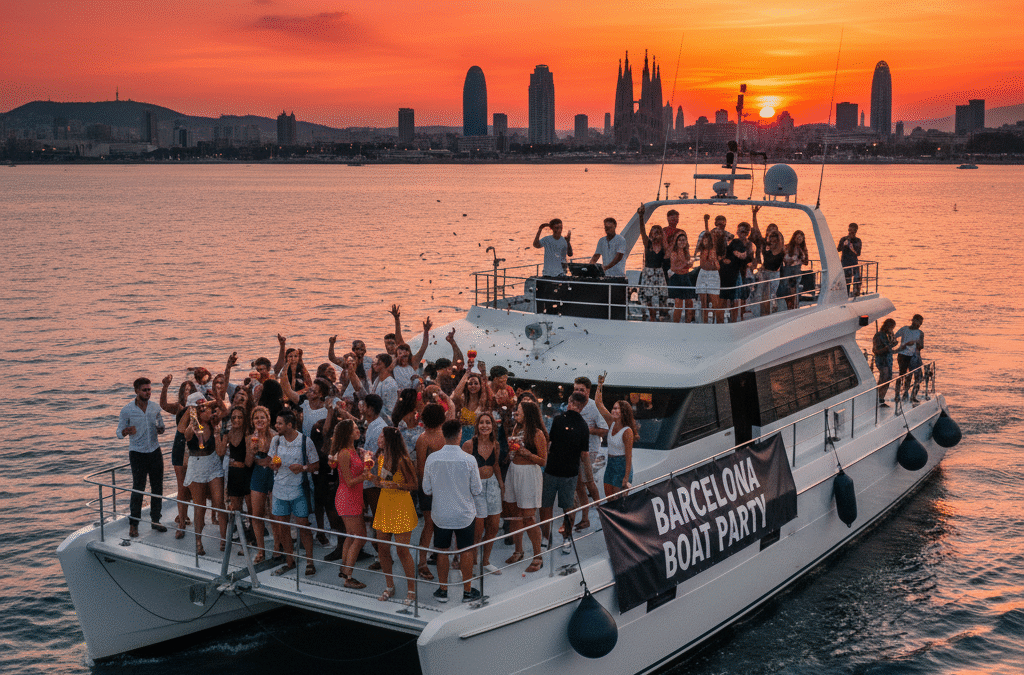 fiesta barco atardecer barcelona